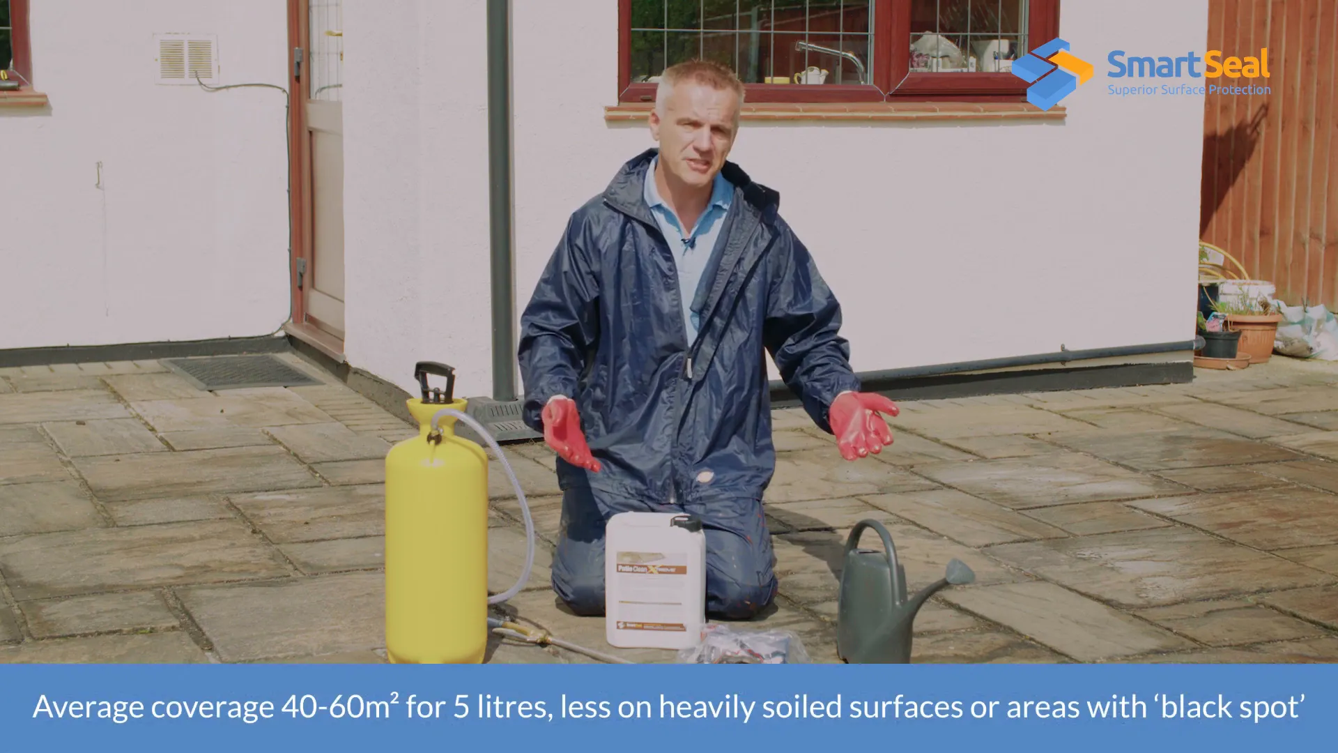 Applying the cleaning solution to a paving slab