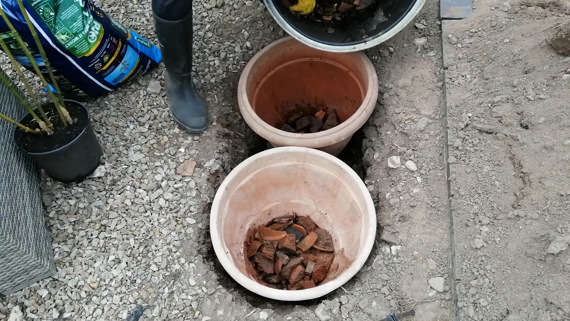 Preparing the planting holes for bamboo